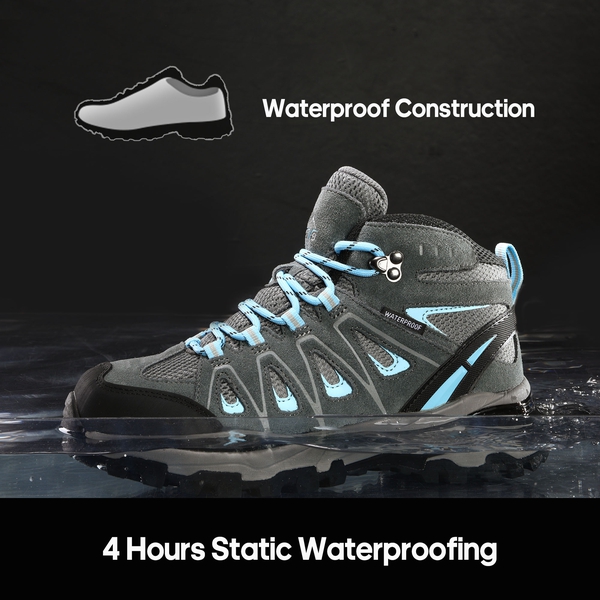 Women's Suede Waterproof Hiking Boots 【Wide Fit】 - GREY/BLUE - 6